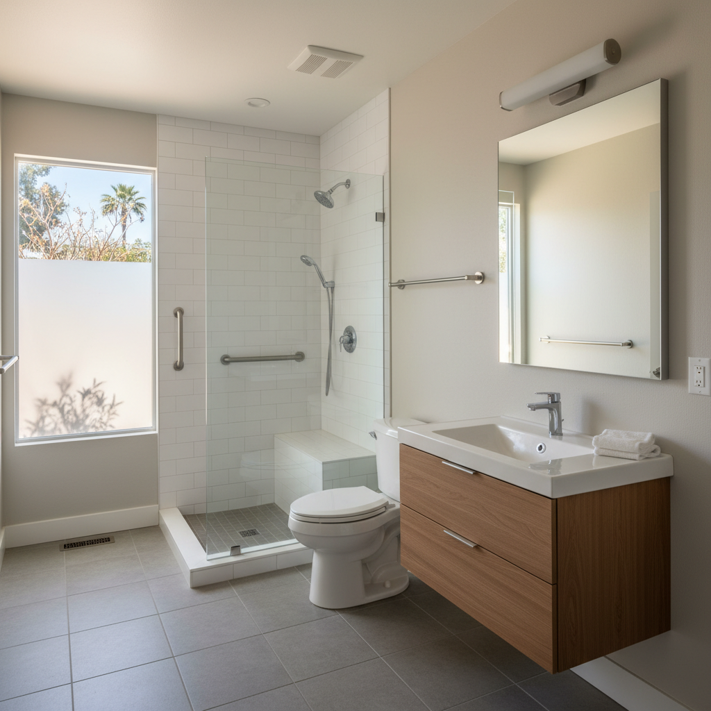 Completed handicap accessible bathrooms work at a residential property in Cerritos, CA