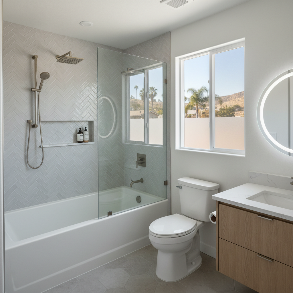 Completed bathtub and shower installation work at a residential property in El Monte, CA
