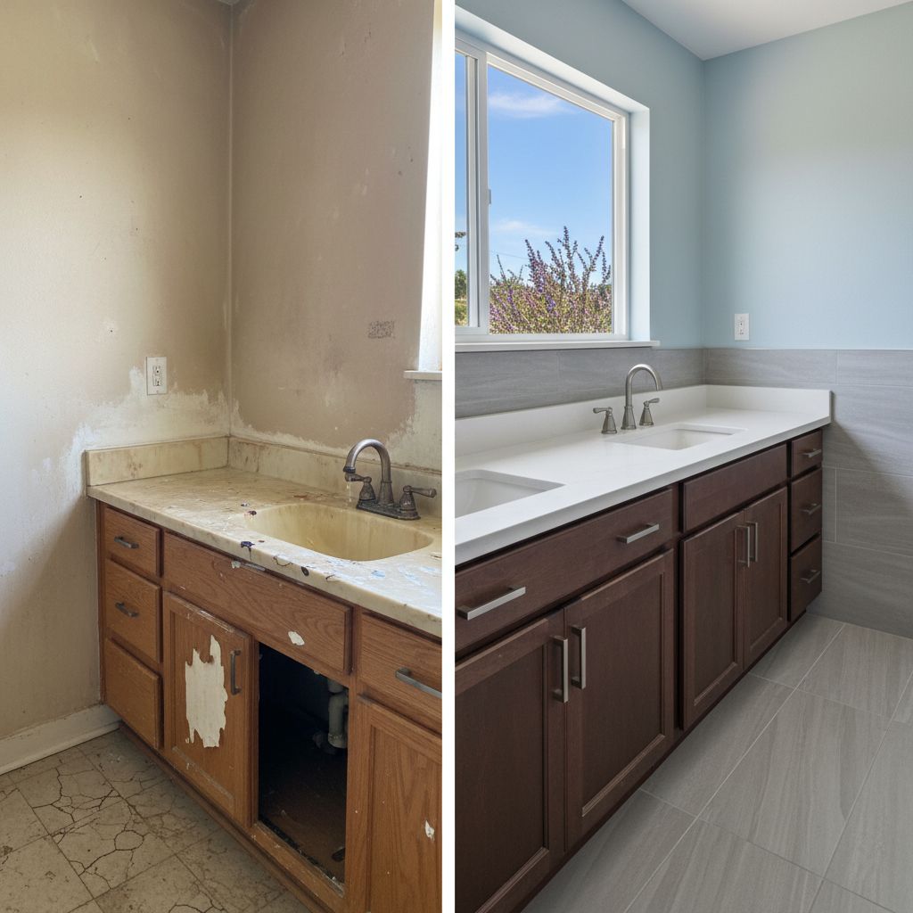 Completed vanity and sink installation work at a residential property in Fountain Valley, CA