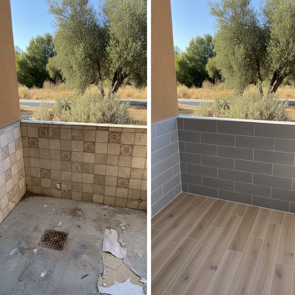 Completed tile and flooring installation work at a residential property in Fullerton, CA