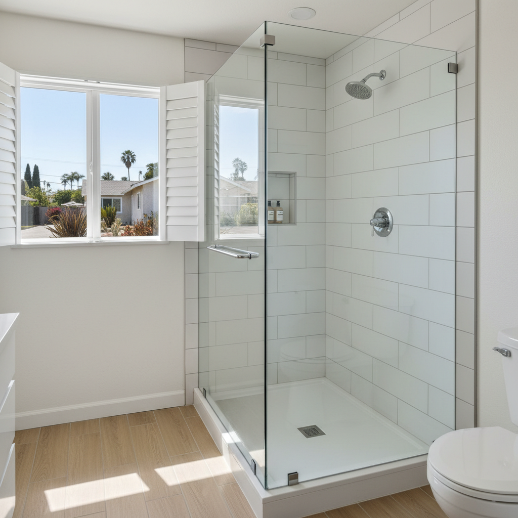 Completed shower replacement work at a residential property in Huntington Beach, CA