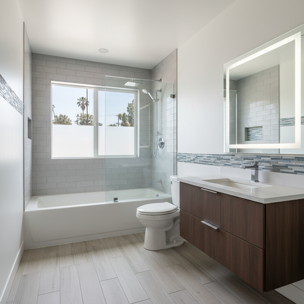 Completed bathroom modernization work at a residential property in Huntington Park, CA