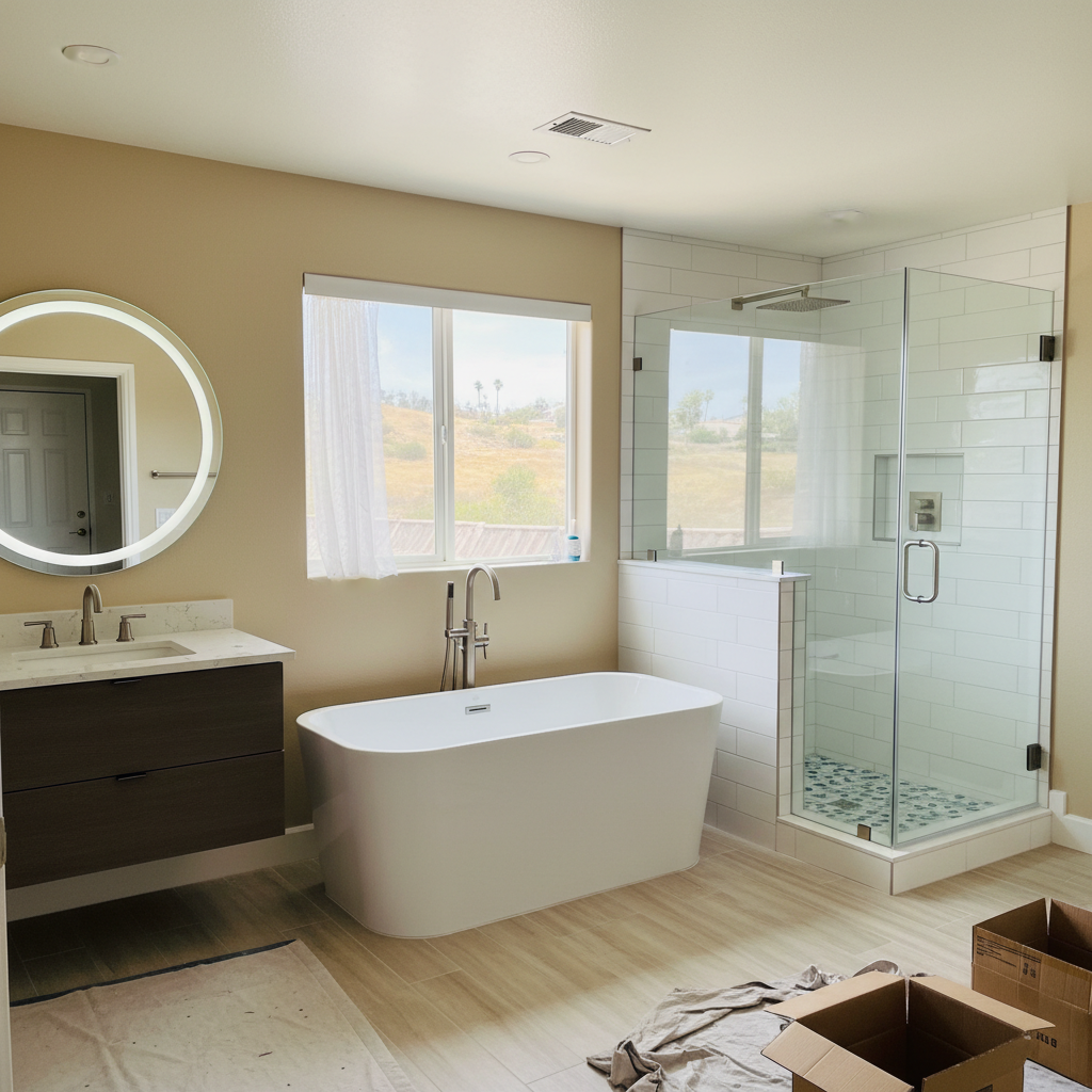 Completed bathtub and shower installation work at a residential property in Inglewood, CA