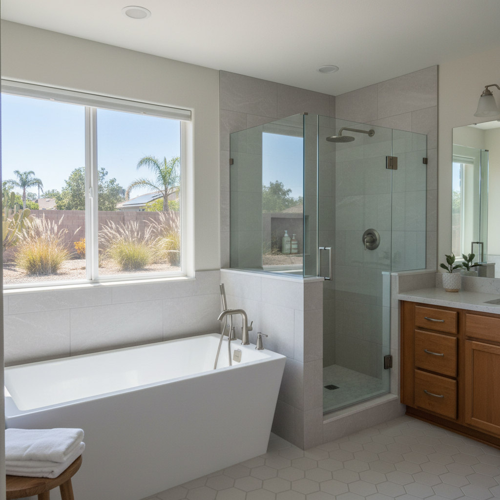 Completed bathtub and shower installation work at a residential property in Irvine, CA