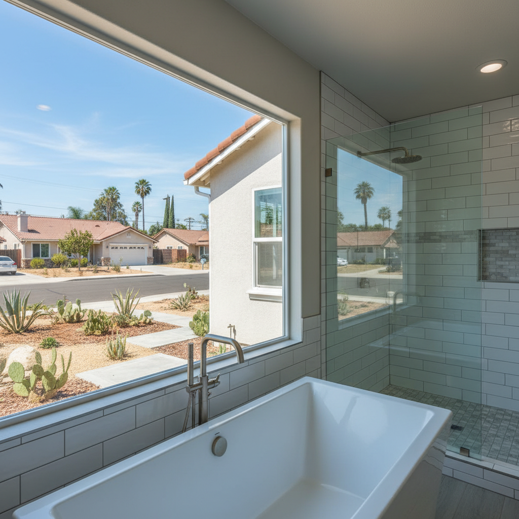 Completed bathtub and shower installation work at a residential property in Pomona, CA