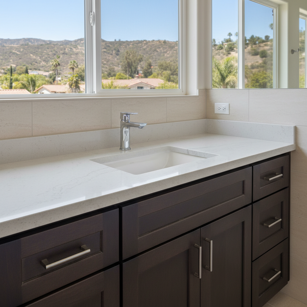 Completed vanity and sink installation work at a residential property in Pomona, CA