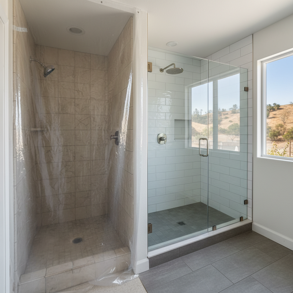 Completed shower replacement work at a residential property in West Hills, CA