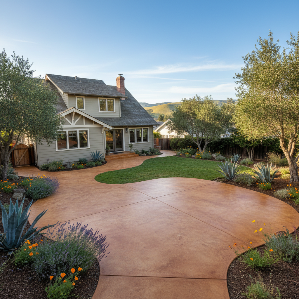 Completed concrete staining work at a residential property in San Francisco, CA