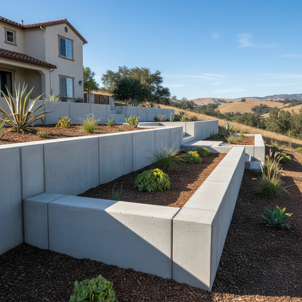 Completed concrete retaining walls work at a residential property in Ventura, CA