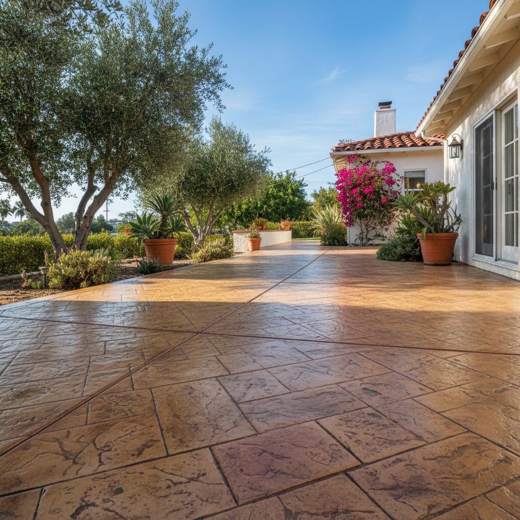 Completed stamped concrete work at a residential property in Santa Barbara, CA