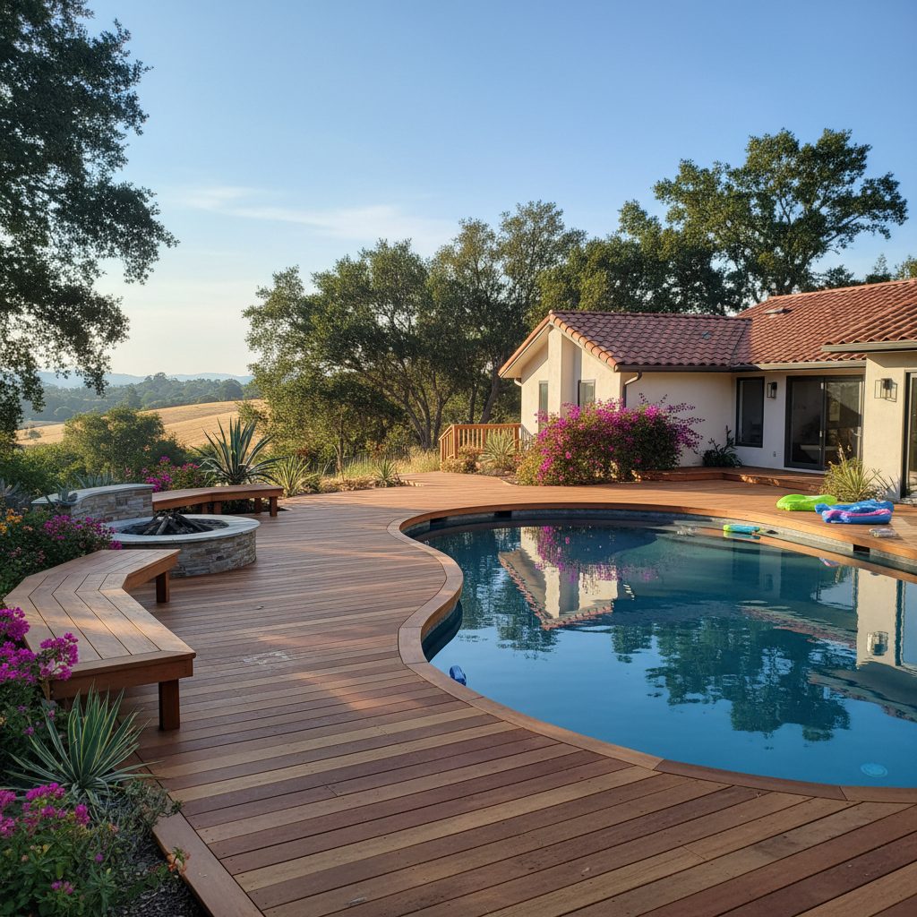 Completed pool decks work at a residential property in San Leandro, CA
