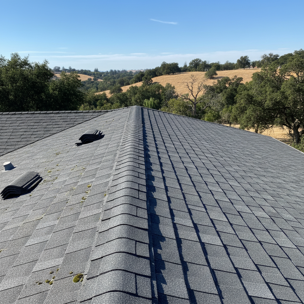 Completed roof replacement work at a residential property in Rancho Cordova, CA