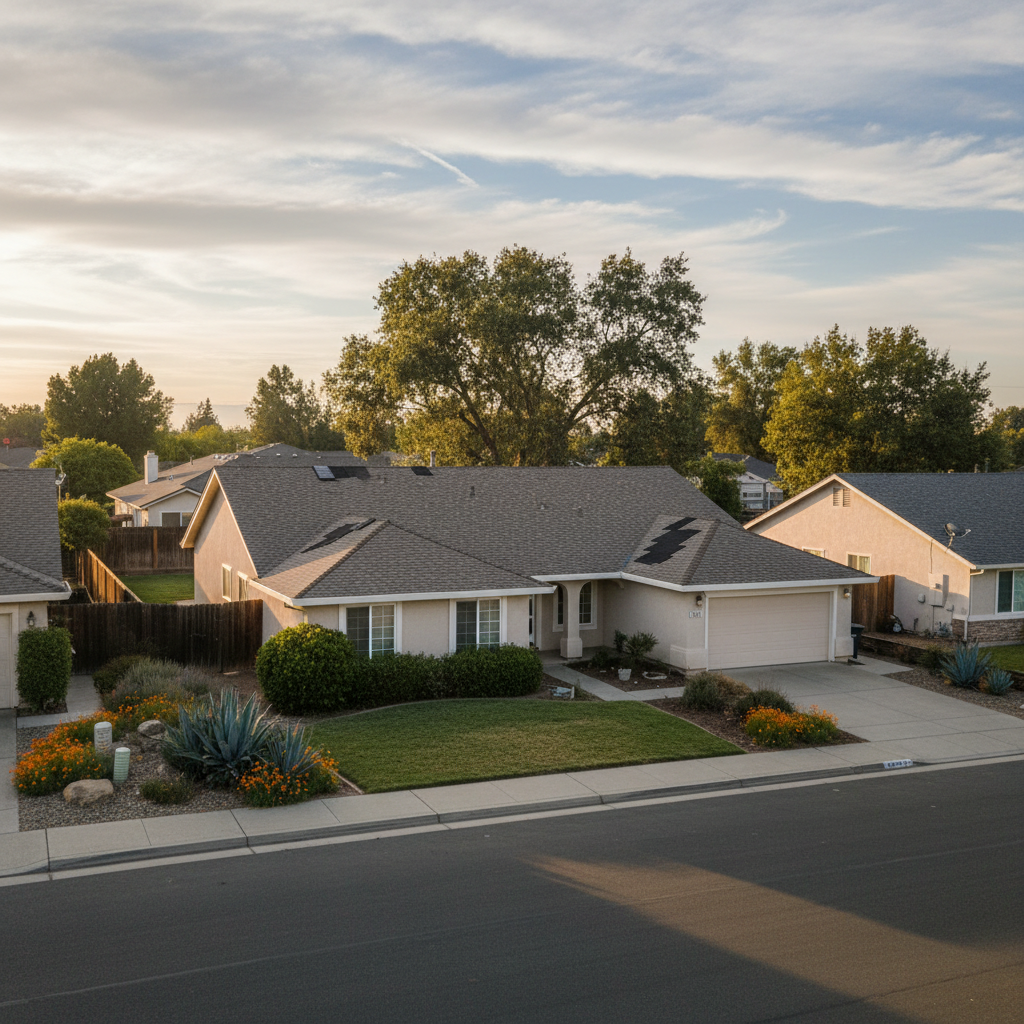 Completed roof repair work at a residential property in Rancho Cordova, CA