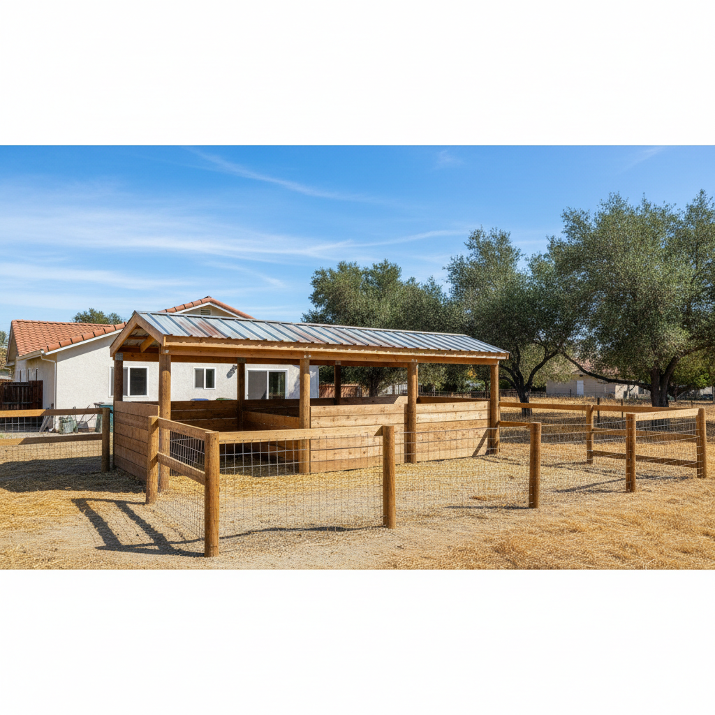 Completed livestock shelters work at a residential property in Pomona, CA