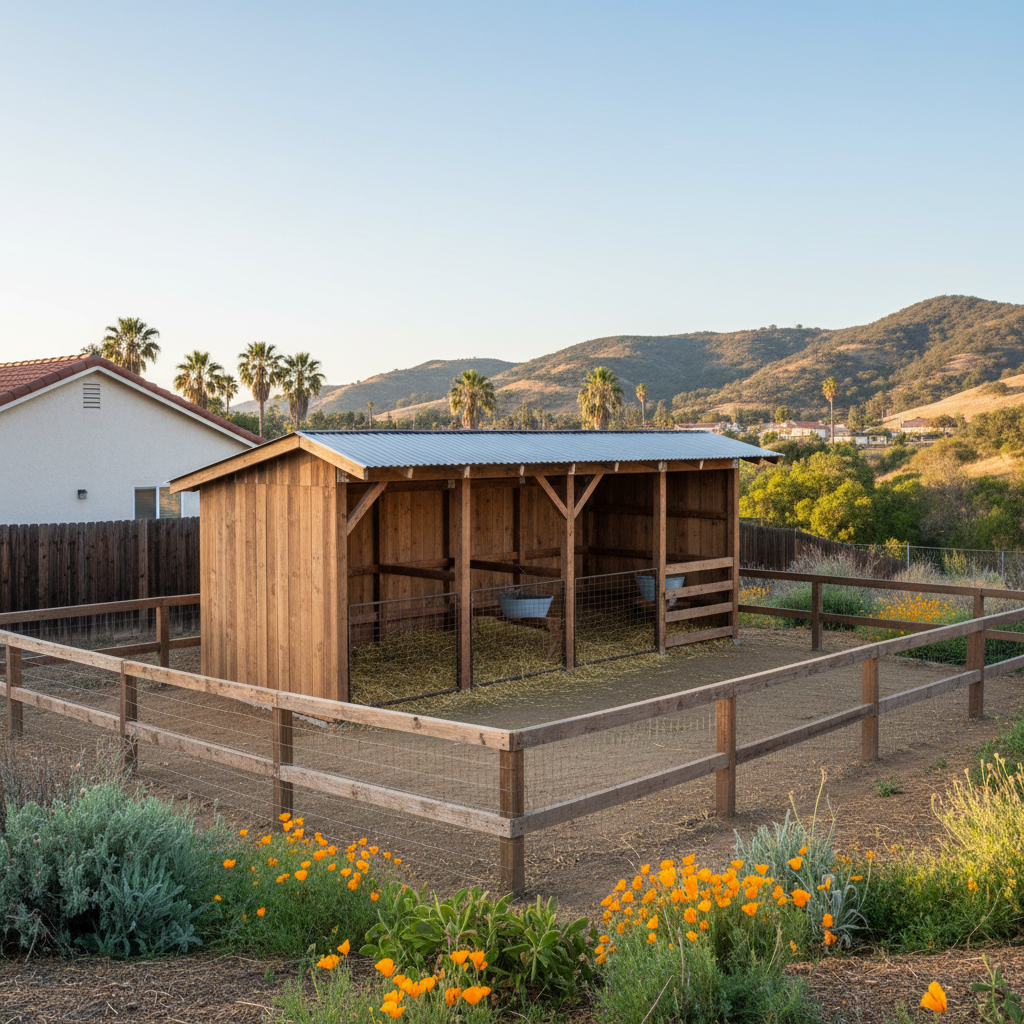 Completed livestock shelters work at a residential property in Los Angeles, CA