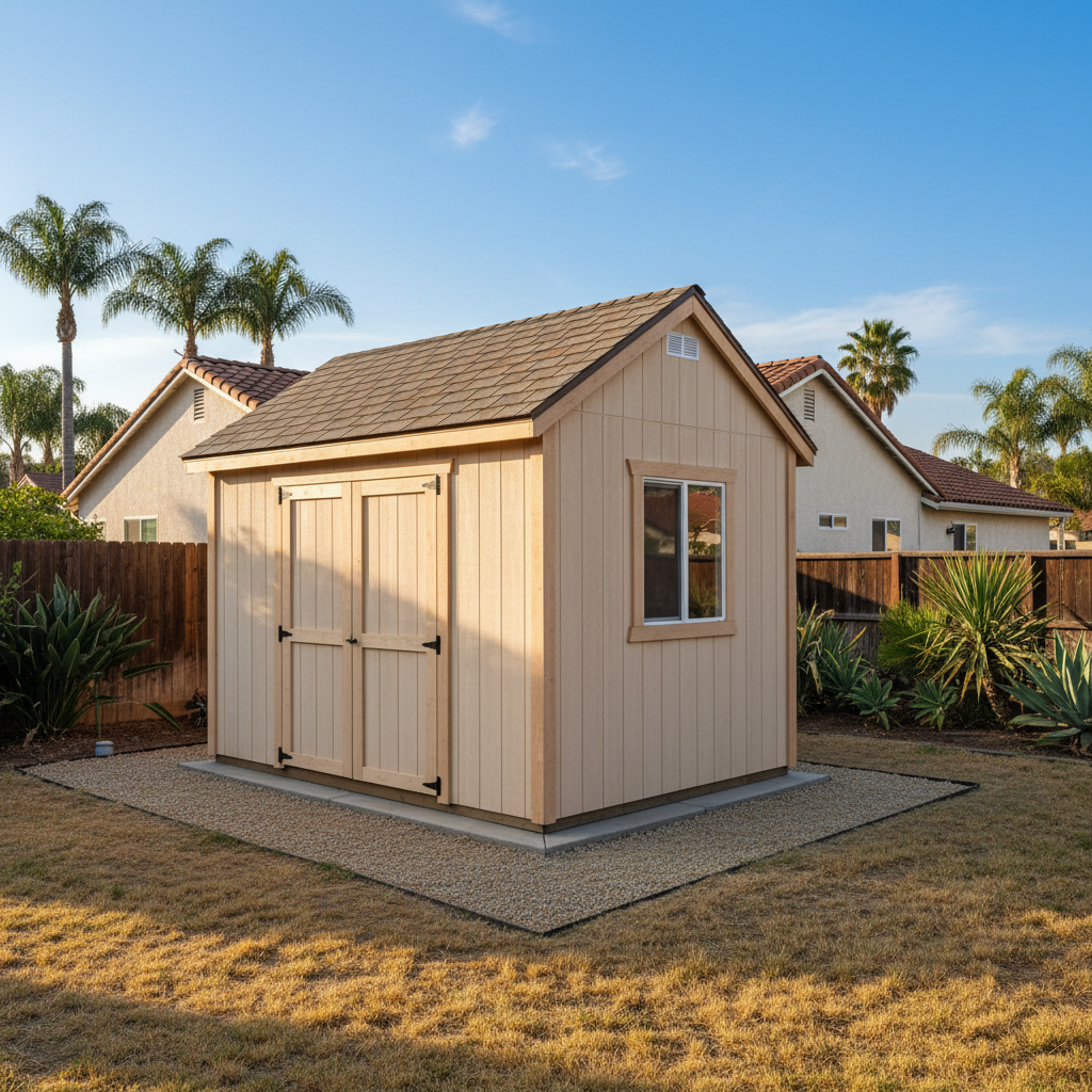 Completed shed delivery and installation work at a residential property in La Mesa, CA