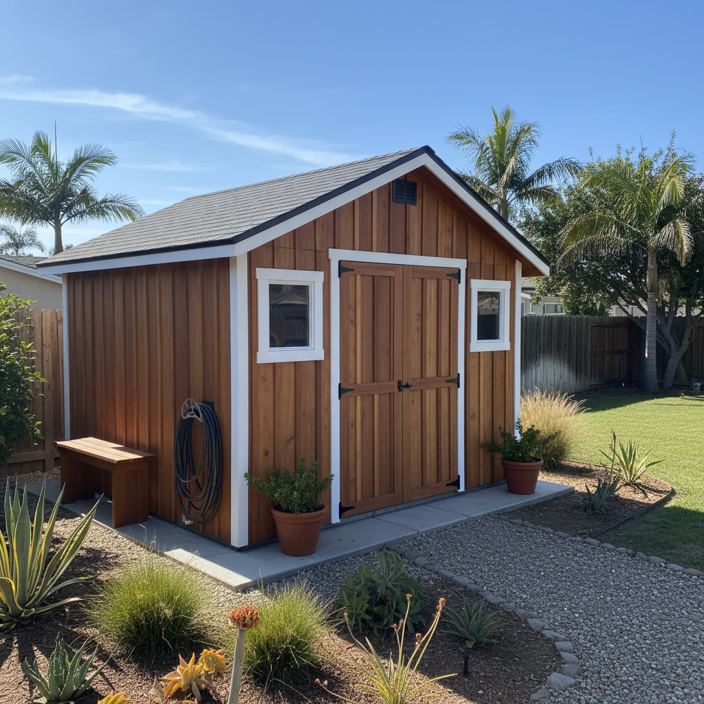 Completed storage sheds work at a residential property in Oceanside, CA