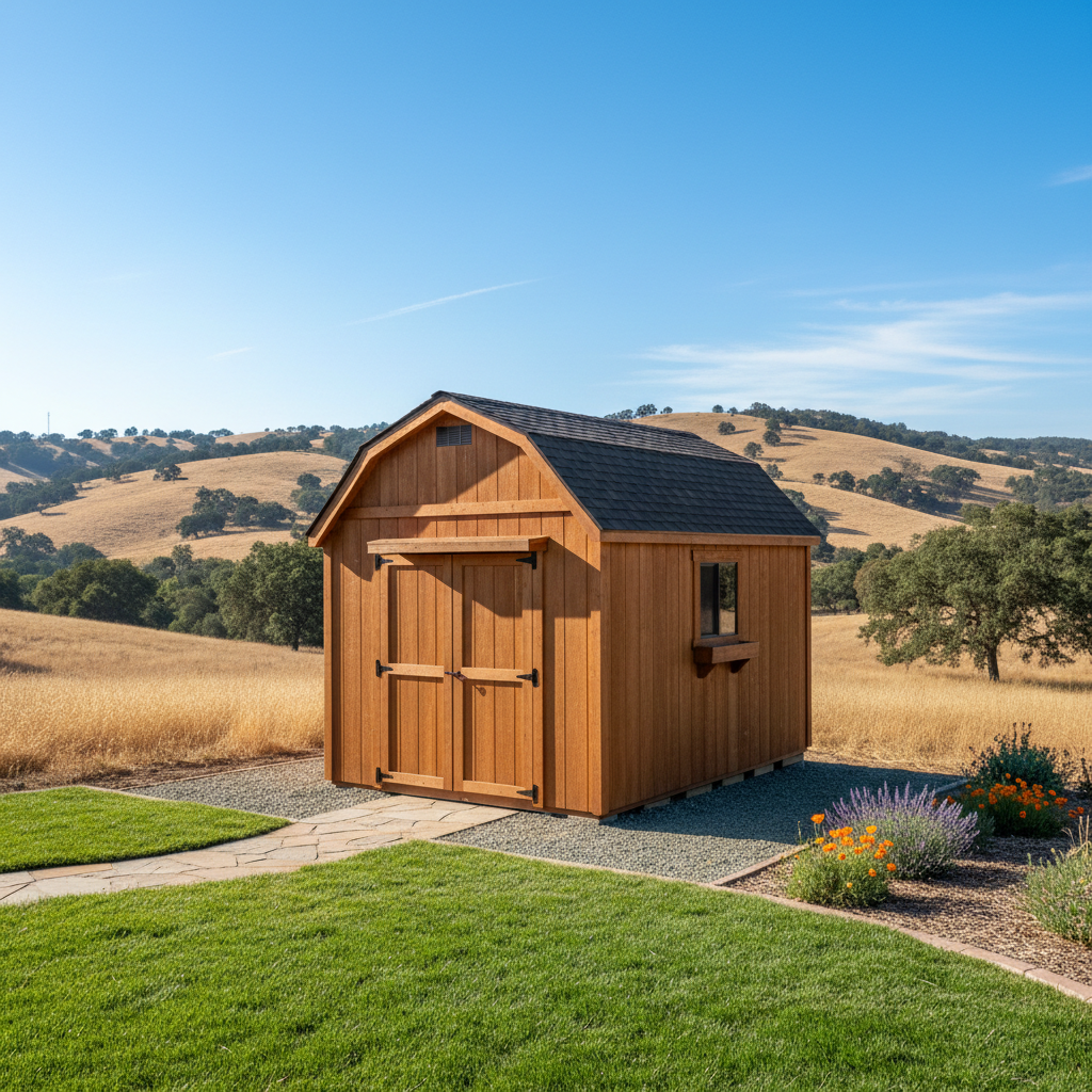 Completed storage sheds work at a residential property in Oakdale, CA