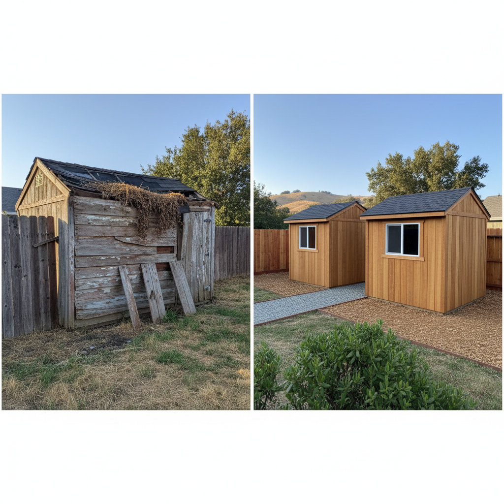 Completed garden sheds work at a residential property in Tracy, CA