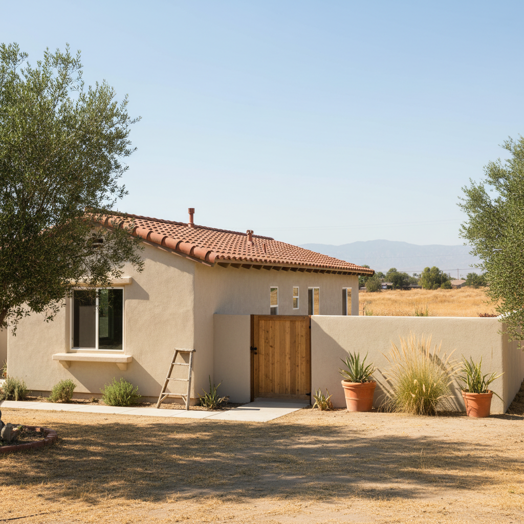 Completed stucco installation work at a residential property in Bakersfield, CA
