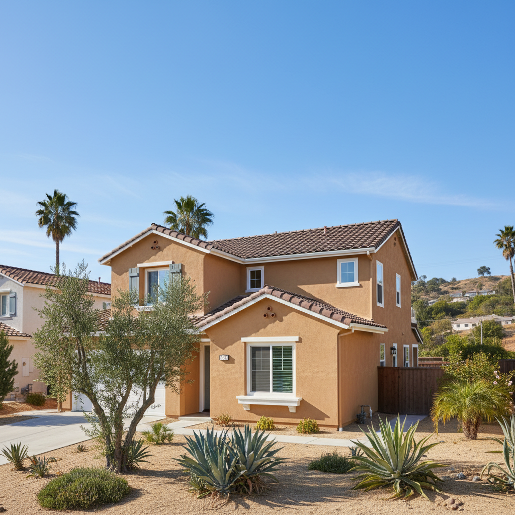 Completed stucco painting work at a residential property in Los Angeles, CA