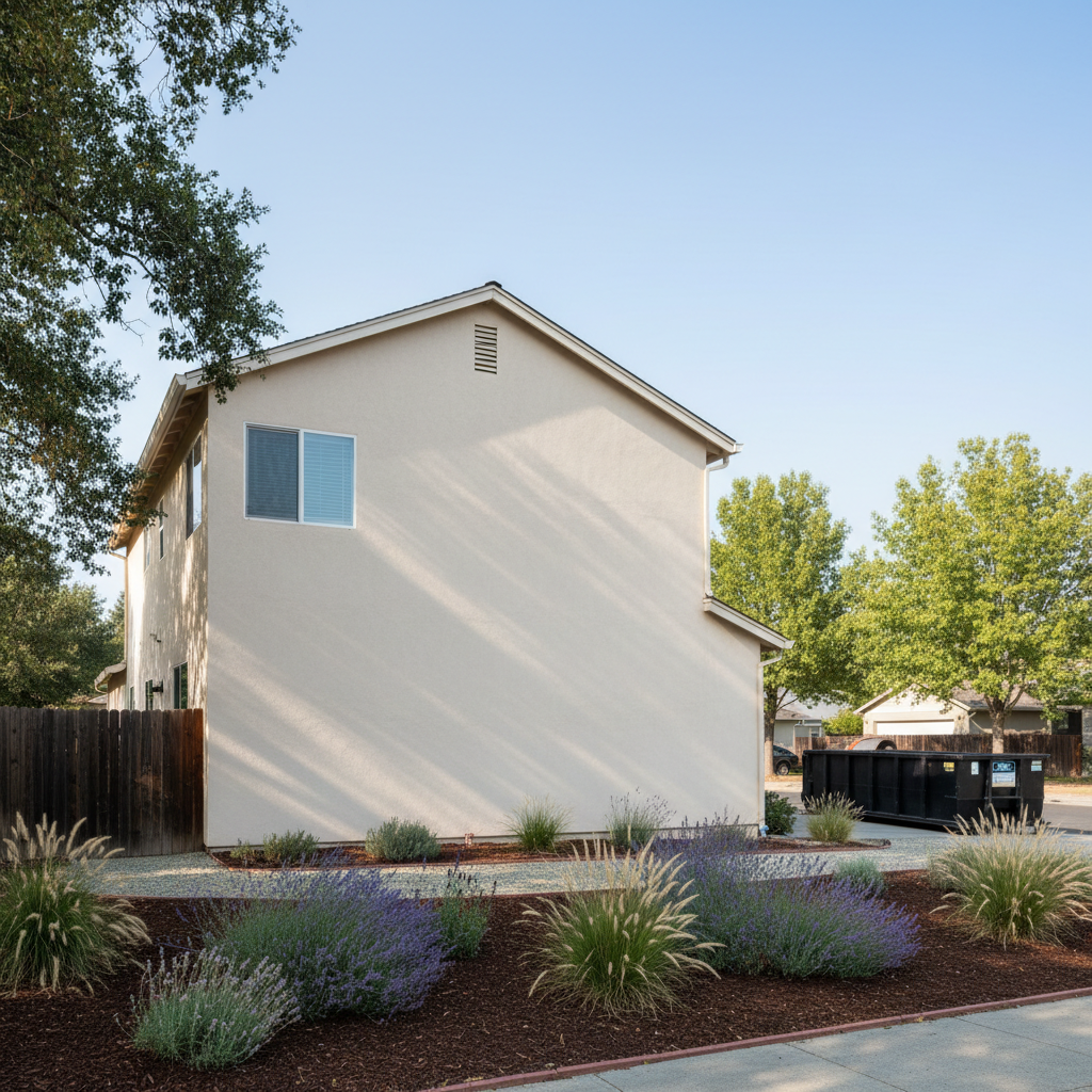 Completed stucco removal work at a residential property in Davis, CA