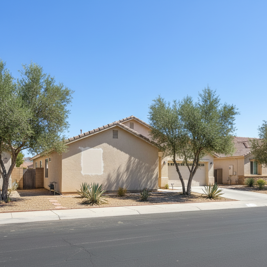 Completed stucco repair work at a residential property in Fresno, CA