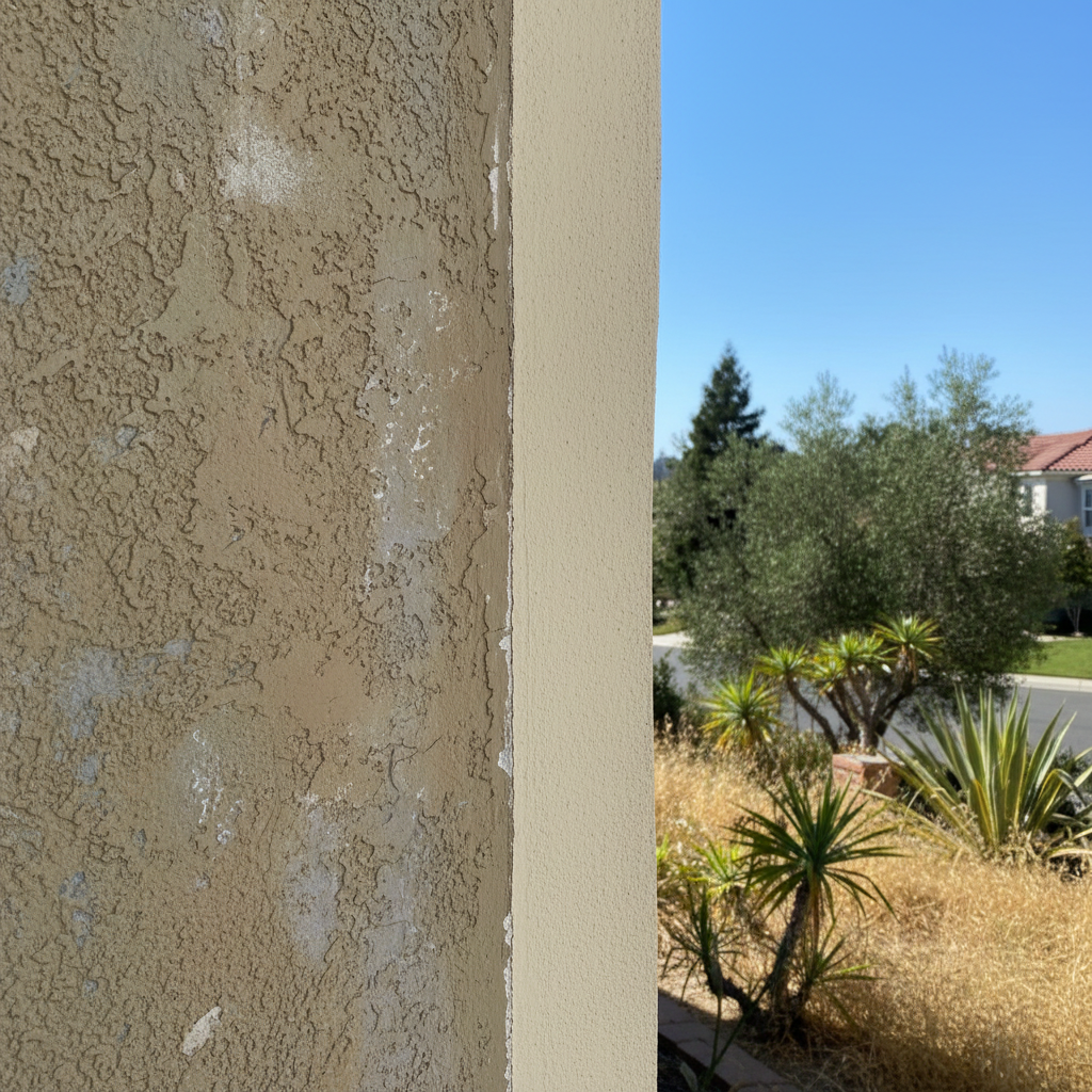 Completed stucco replacement work at a residential property in Atherton, CA