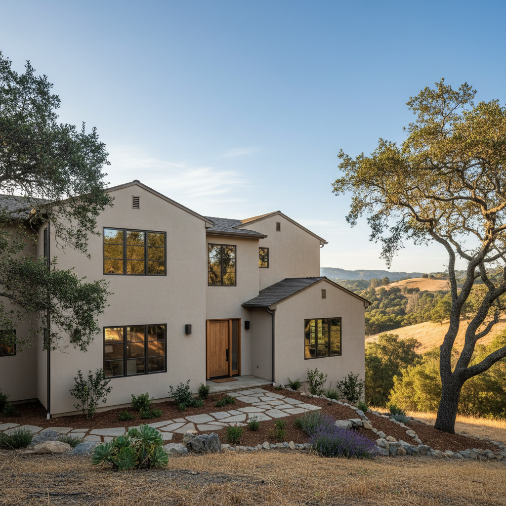 Completed stucco installation work at a residential property in Portola Valley, CA