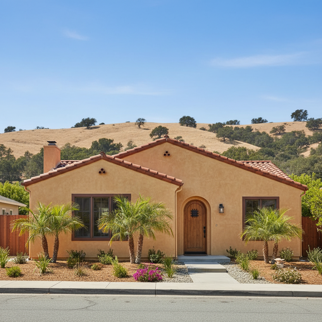 Completed stucco painting work at a residential property in Redwood City, CA