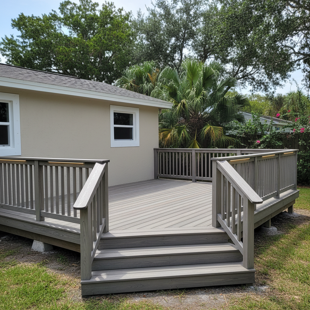 Completed composite decks work at a residential property in Coral Springs, FL