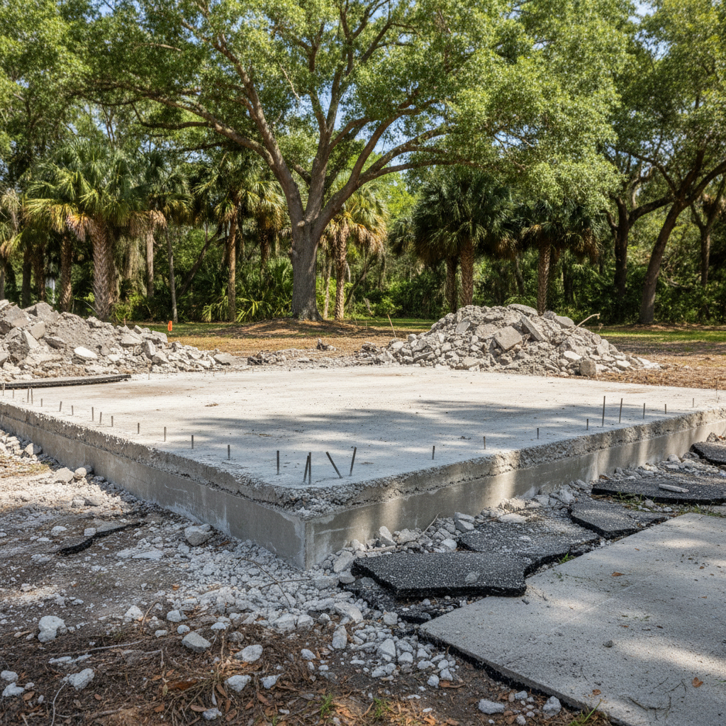 Completed structural demolition work at a residential property in Temple Terrace, FL