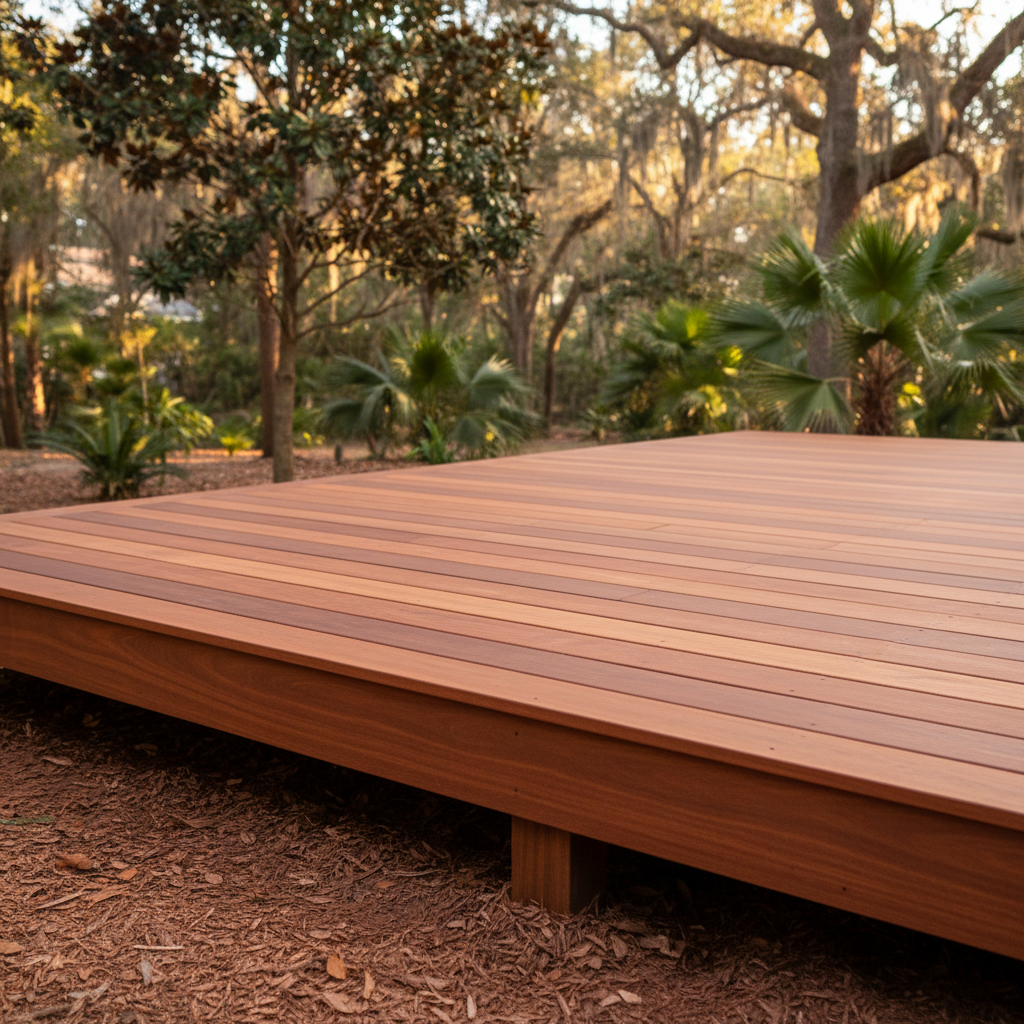 Completed deck construction work at a residential property in Savannah, GA