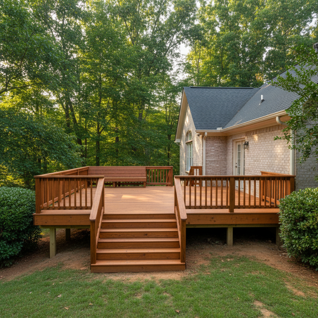 Completed wooden decks work at a residential property in Ringgold, GA