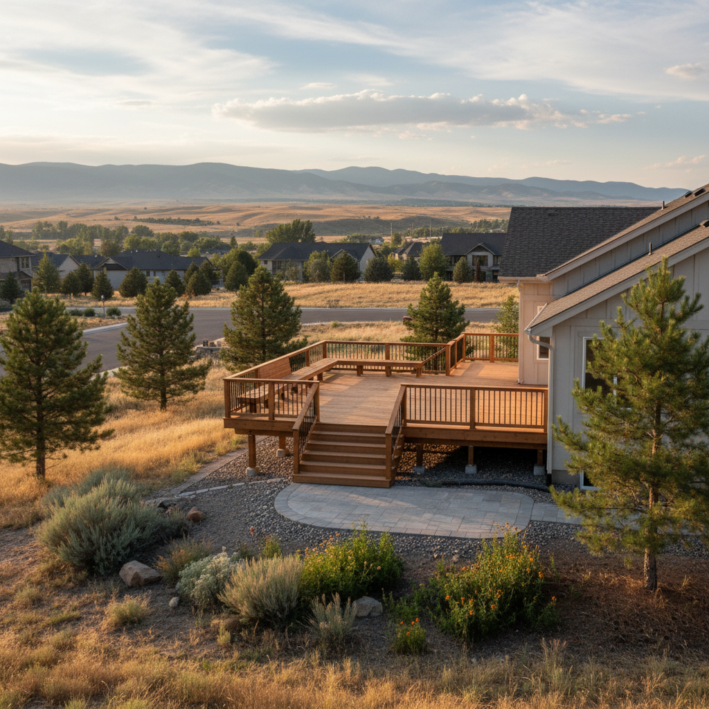 Completed deck construction work at a residential property in Eagle, ID