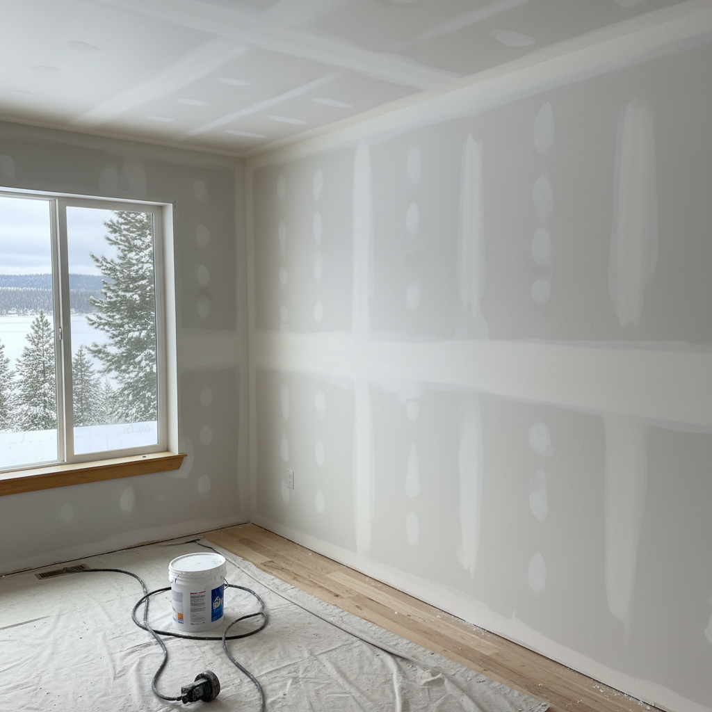 Completed drywall taping and mudding work at a residential property in McCall, ID