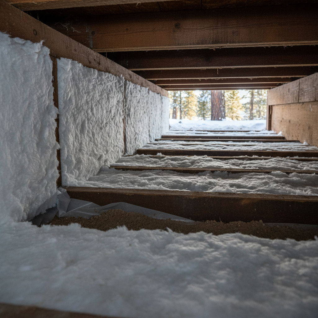 Completed crawl space insulation work at a residential property in McCall, ID