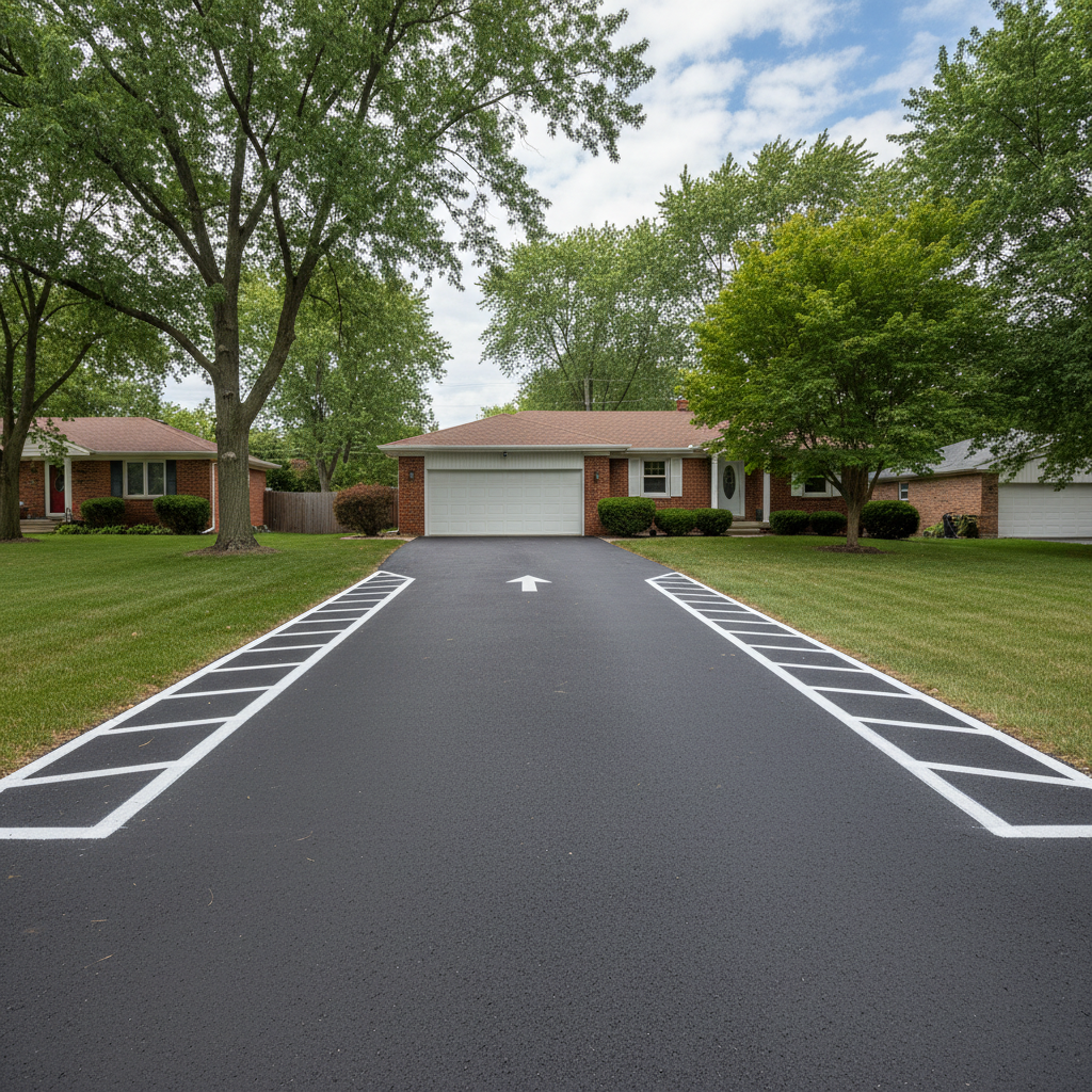 Completed asphalt striping work at a residential property in Franklin Park, IL