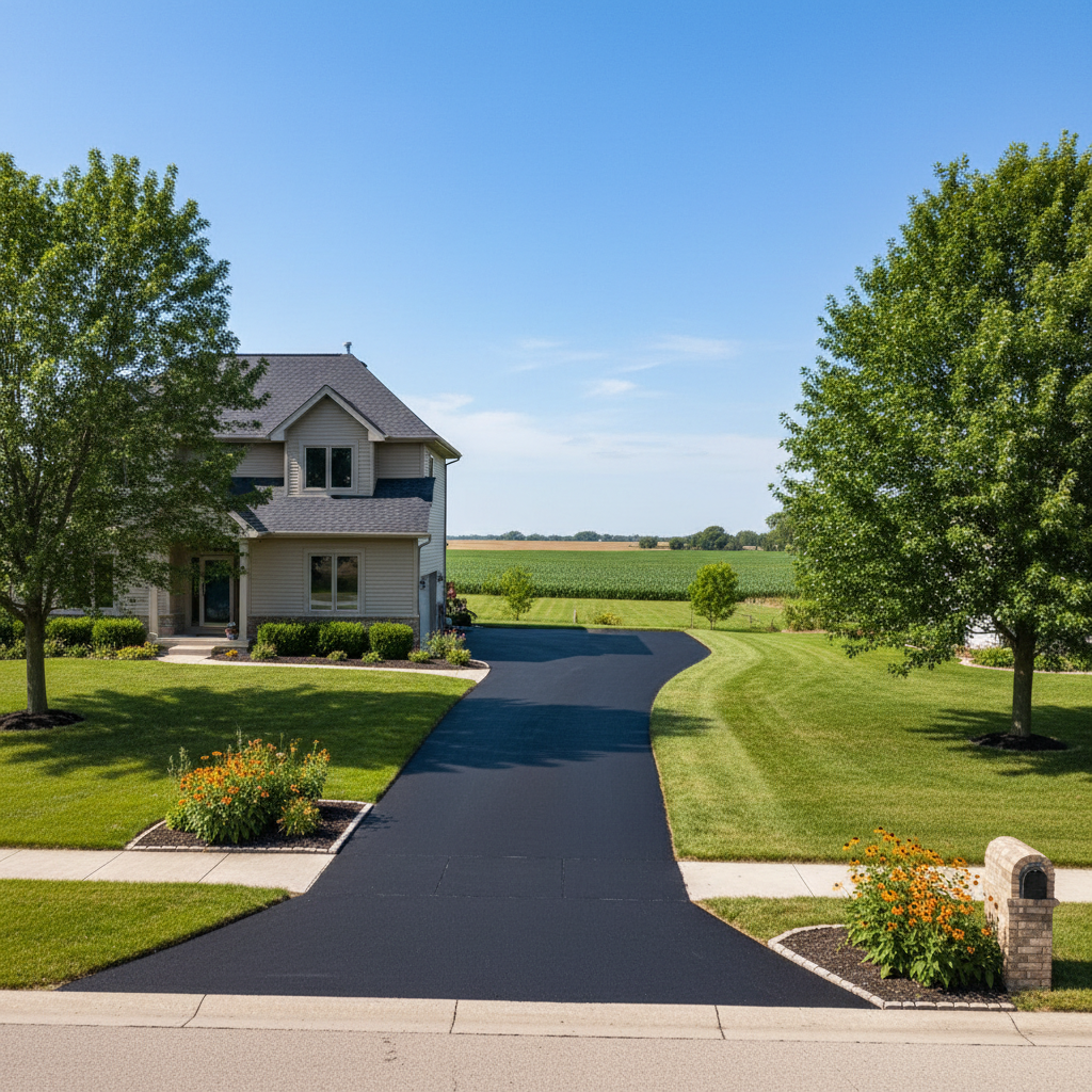 Completed asphalt sealcoating work at a residential property in Le Roy, IL