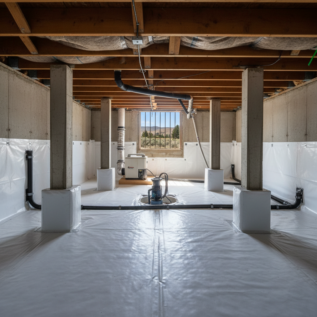Completed crawl space water removal work at a residential property in Boise, ID