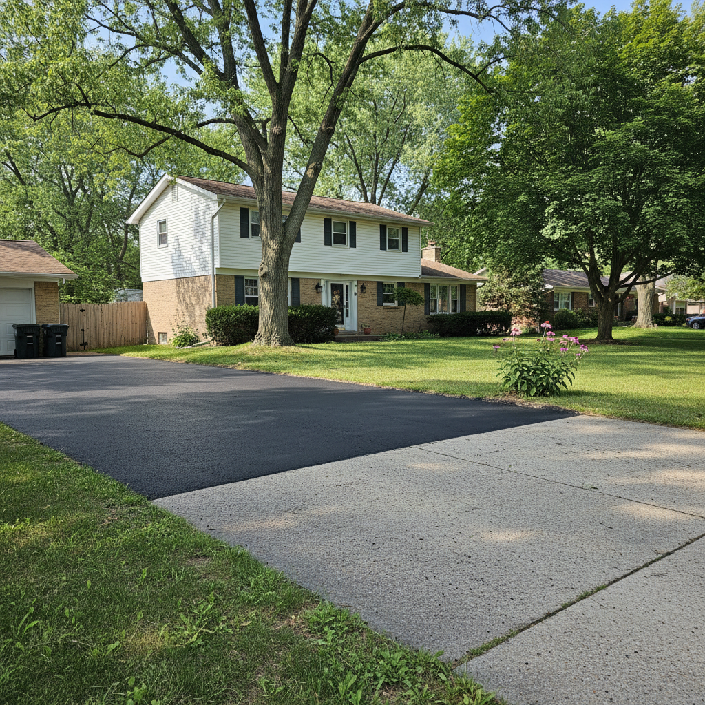Completed asphalt patching work at a residential property in Franklin Park, IL