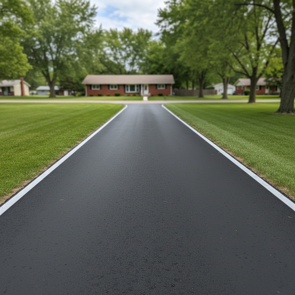 Completed asphalt striping work at a residential property in Le Roy, IL