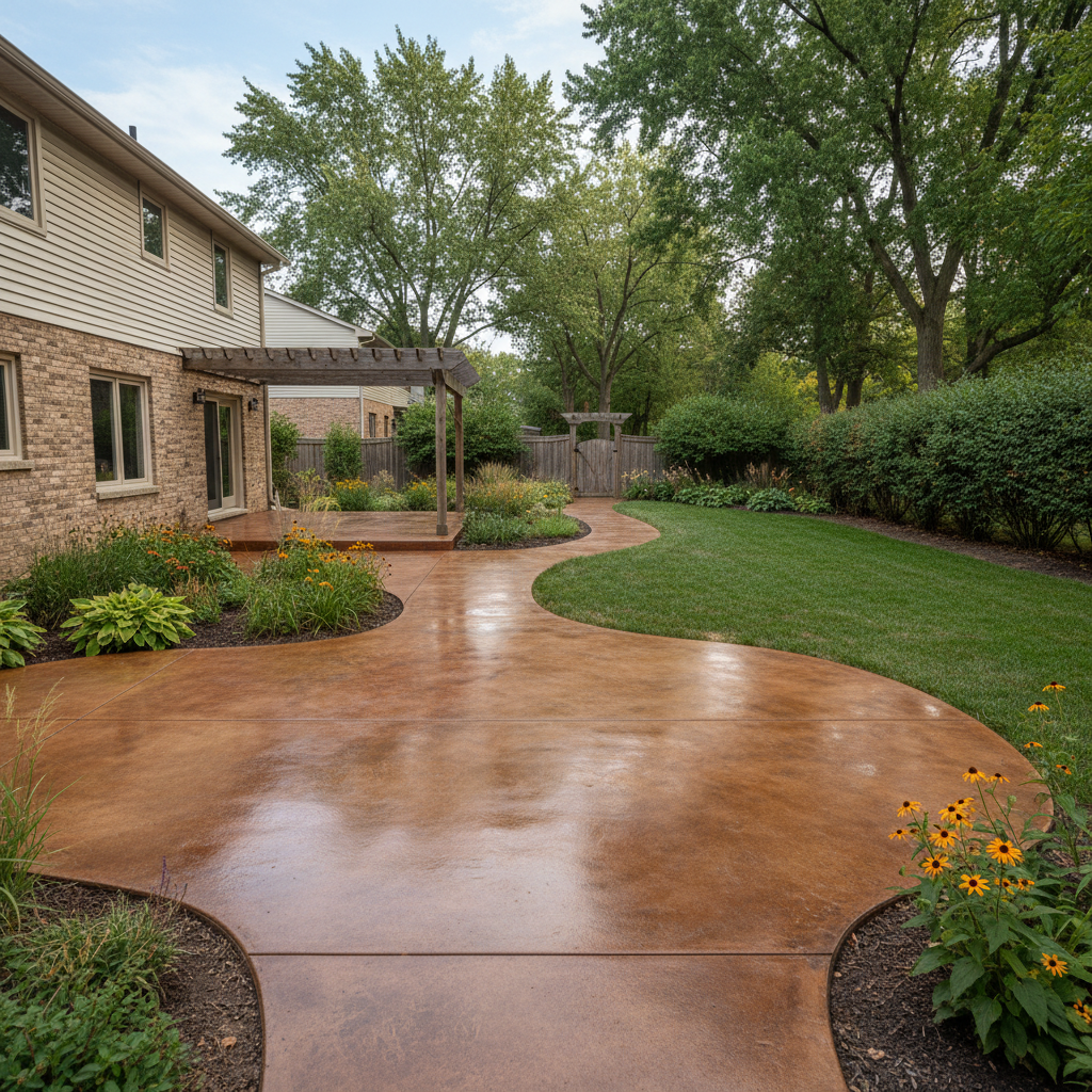 Completed concrete staining work at a residential property in Evanston, IL
