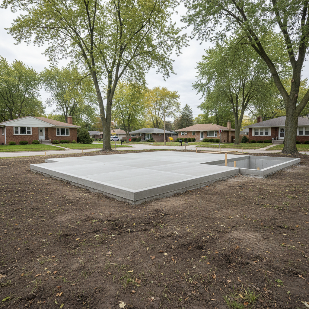 Completed concrete foundations work at a residential property in Arlington Heights, IL