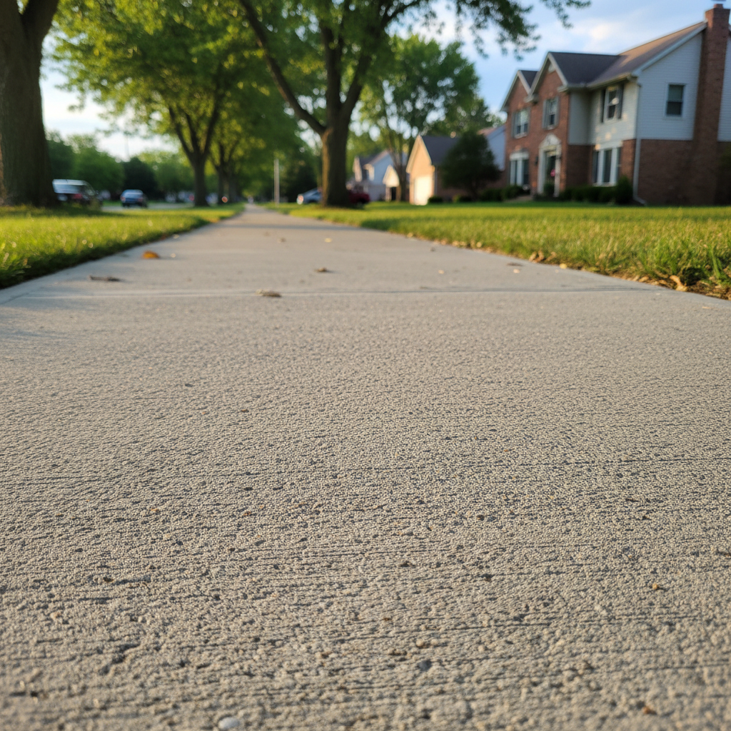 Completed concrete sidewalks work at a residential property in Wheaton, IL