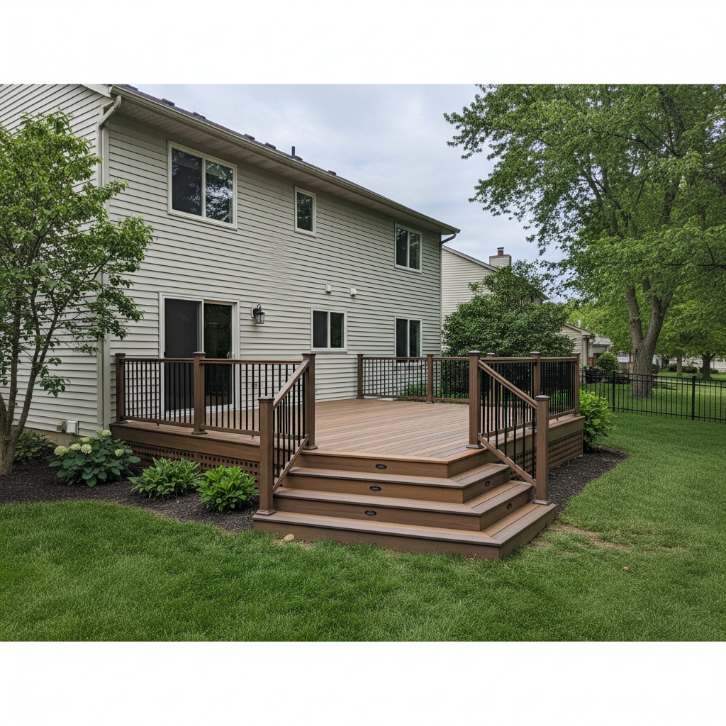 Completed trex decks work at a residential property in Rockford, IL