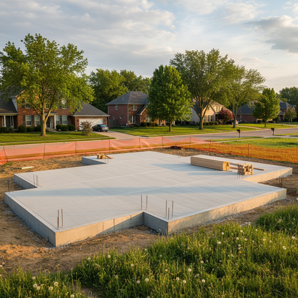 Completed concrete foundations work at a residential property in Lawrence, KS
