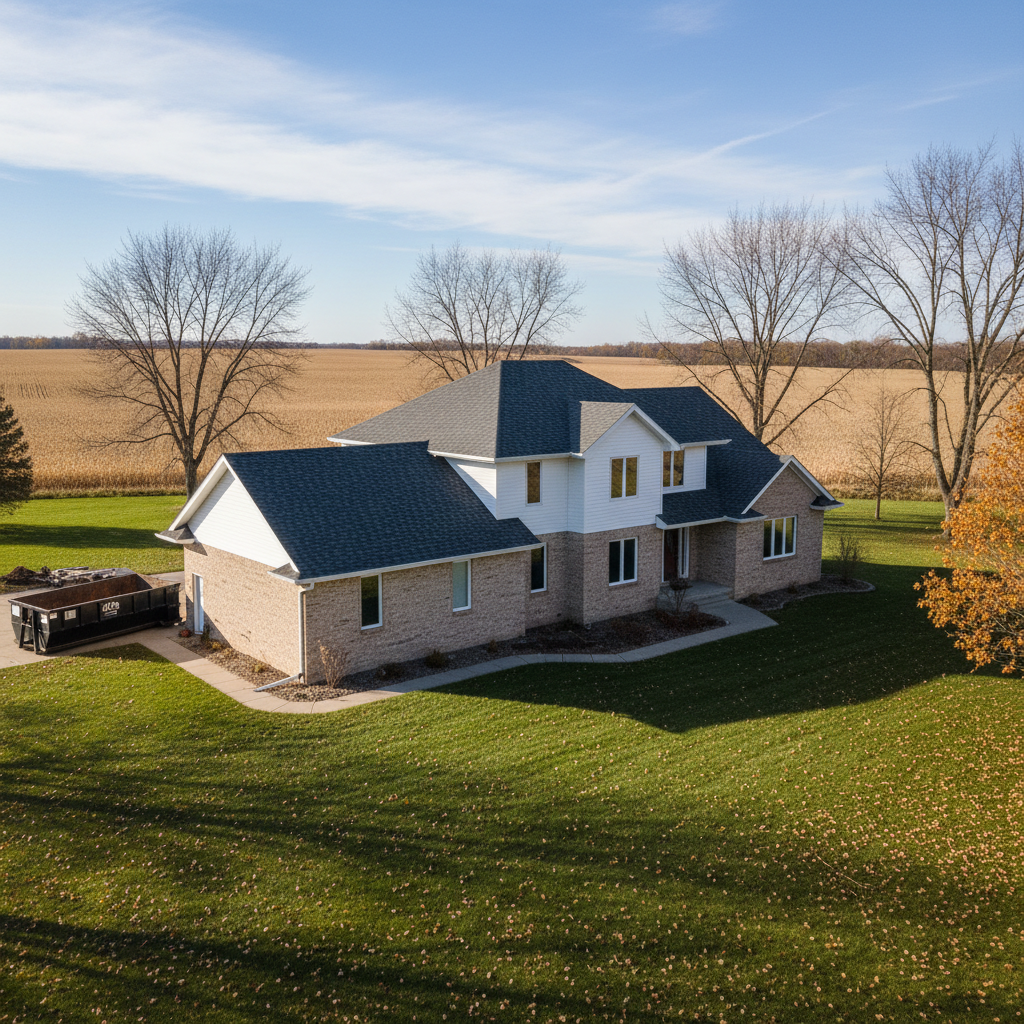 Completed roof installation work at a residential property in Sioux Center, IA