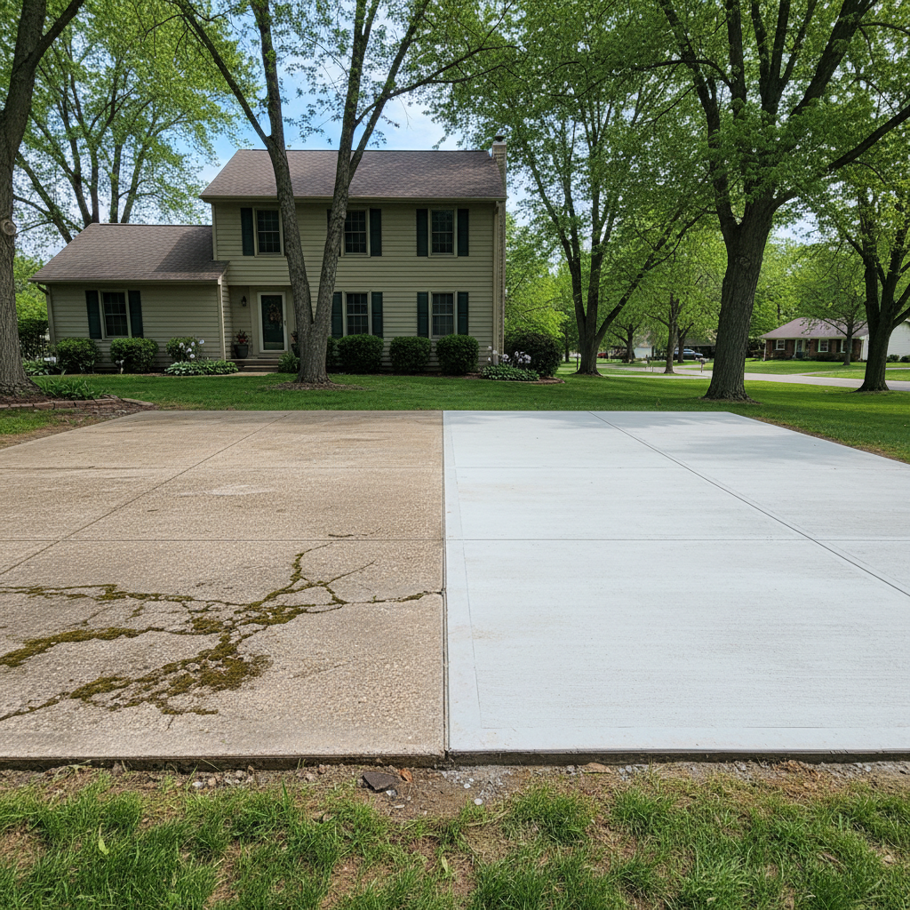 Completed concrete flatwork work at a residential property in Lawrence, KS