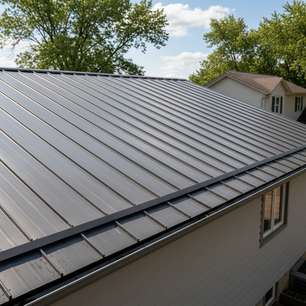 Completed metal roofing work at a residential property in Derby, KS